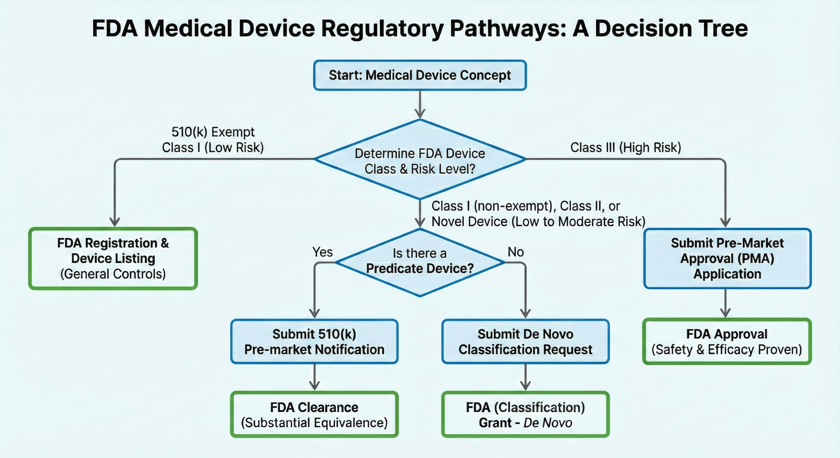 FDA Medical Device Regulatory Pathways Decision Tree